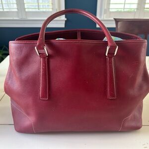 Coach Red Leather Tote Bag with Structured Design